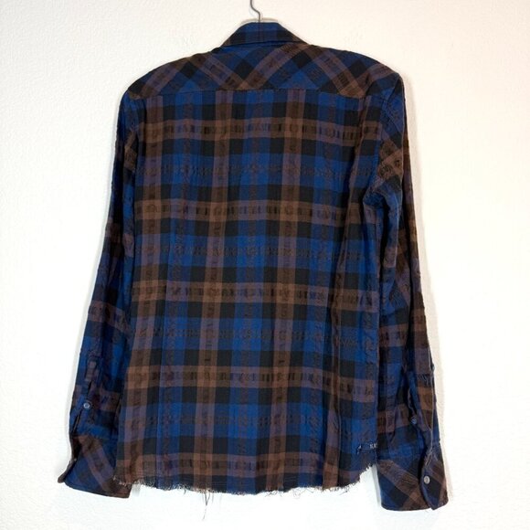 Diesel Long Sleeve Shirt Plaid Blue Brown Western Small - Picture 2 of 13
